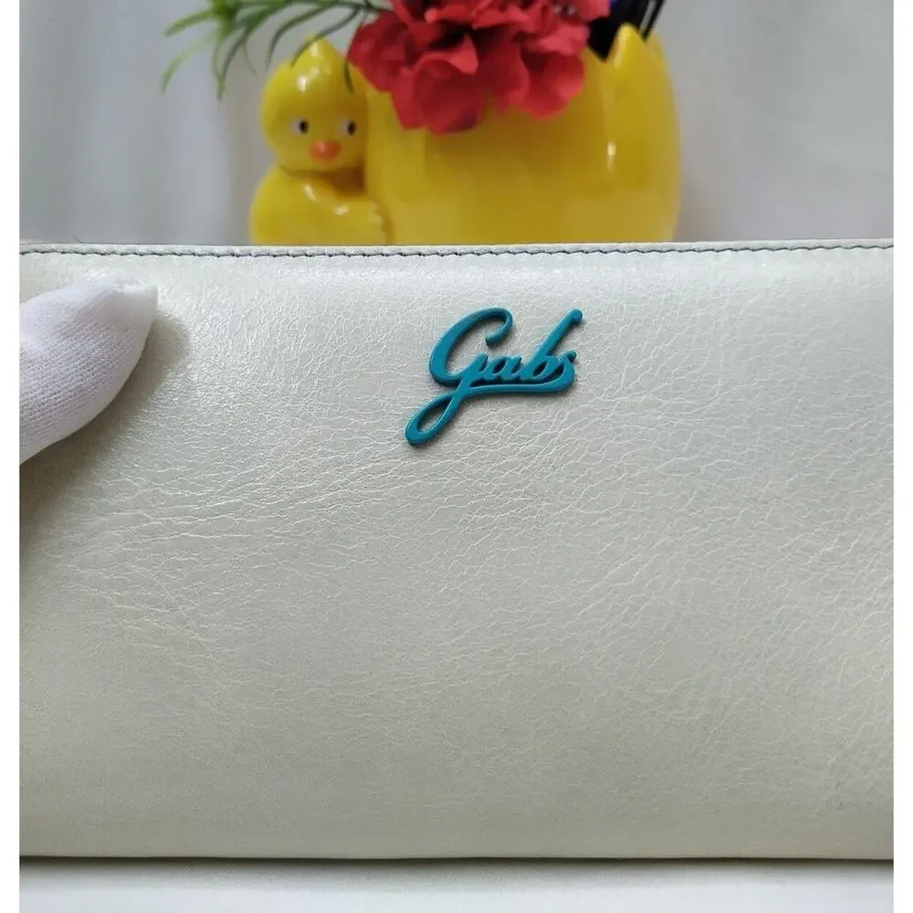 Gabs Gmoney 17 Puckered Basic Off White Leather Zip Around Credit Card Wallet
